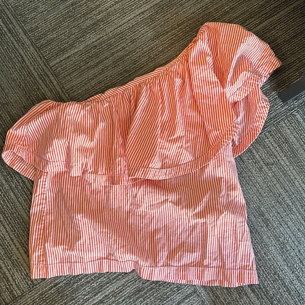 Pinkish coral and white stripe one shoulder Trina Turk